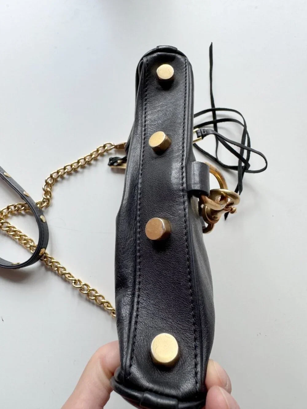 REBECCA MINKOFF Mini MAC Black Leather Gold Chain Crossbody Purse Bag - Picture 5 of 12